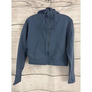 All In Motion Cropped Blue Ribbed Zip-Up Hoodie Size XS